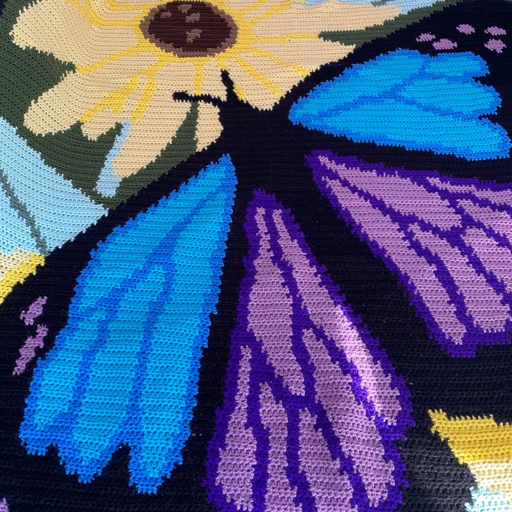 Handmade Crocheted Butterfly Blanket Throw 67”x60”